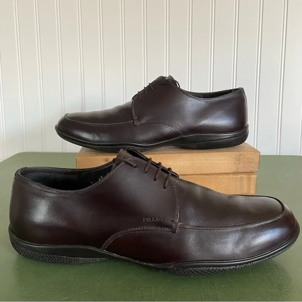 Prada Men's Casual Moc-Sewn Oxfords in Chocolate Brown *Italy*